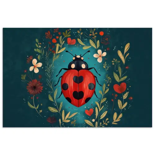 Bloemen - Lieveheersbeestje - Hartje - Rood poster papier klein -3d