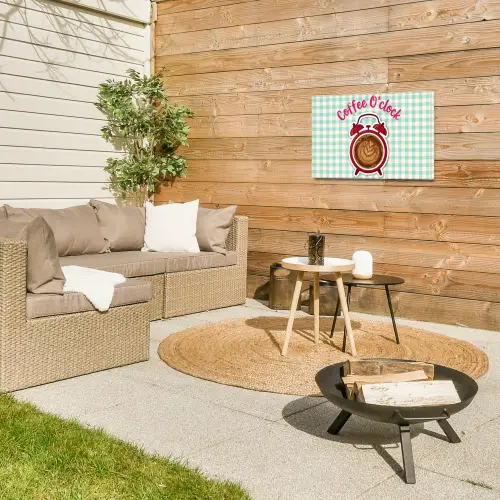 Koffie - Klok - Groen Tuinposter op houten frame 2 cm dik klein -sfeer2