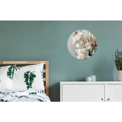 Lelies - Boekte - Wit - Meeldraden Wandcirkel aluminium klein -slaapkamer