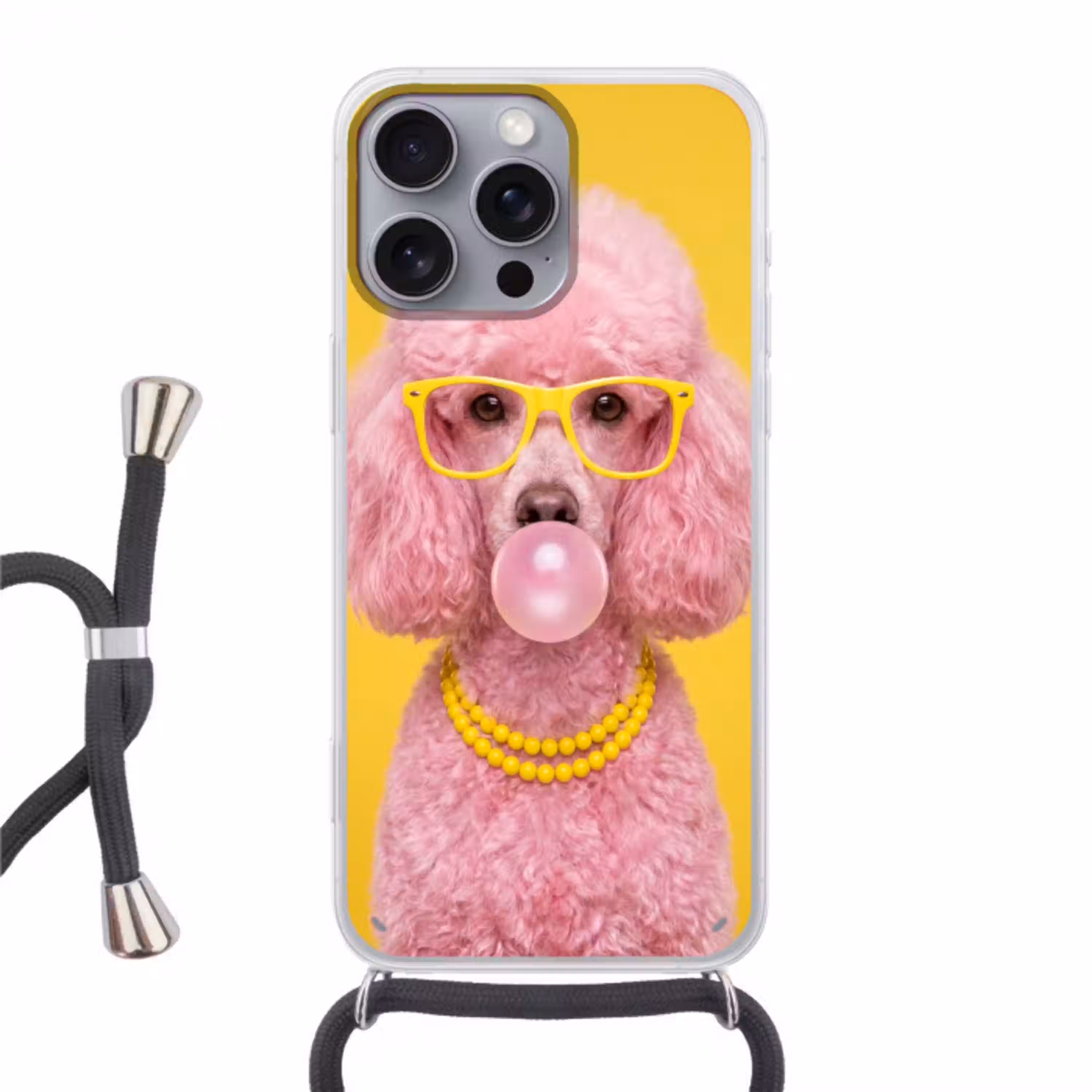 Hond - Kauwgum - Dieren - Modern - Roze Hoesje iPhone 16 Pro Max met koord klein -3d