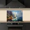 Zeilschip - Zee - Rotsen - Wolken keuken achterwand spatscherm klein -sfeer1