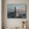 Vuurtoren - Stenen - Water - Maan Textielframe zwart klein -sfeer2