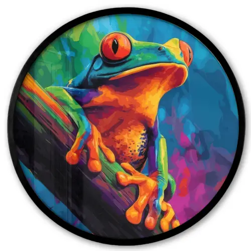 Kikker - Felgekleurd - Tak - Regenboog Fotolijst rond zonder passe partout klein -3d
