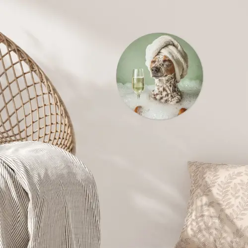 Hond - Bad - Champagne - Handdoek Wandcirkel behangsticker klein -sfeer4
