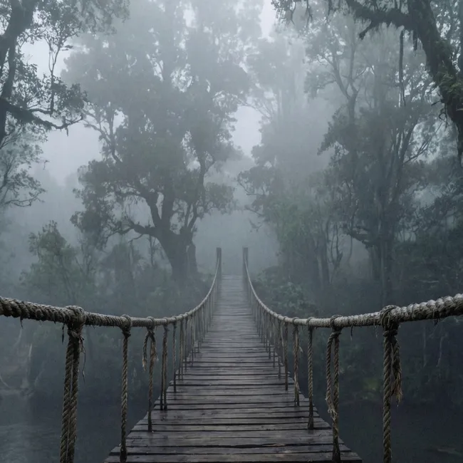 Behang - Brug - Jungle - Mist - Natuur