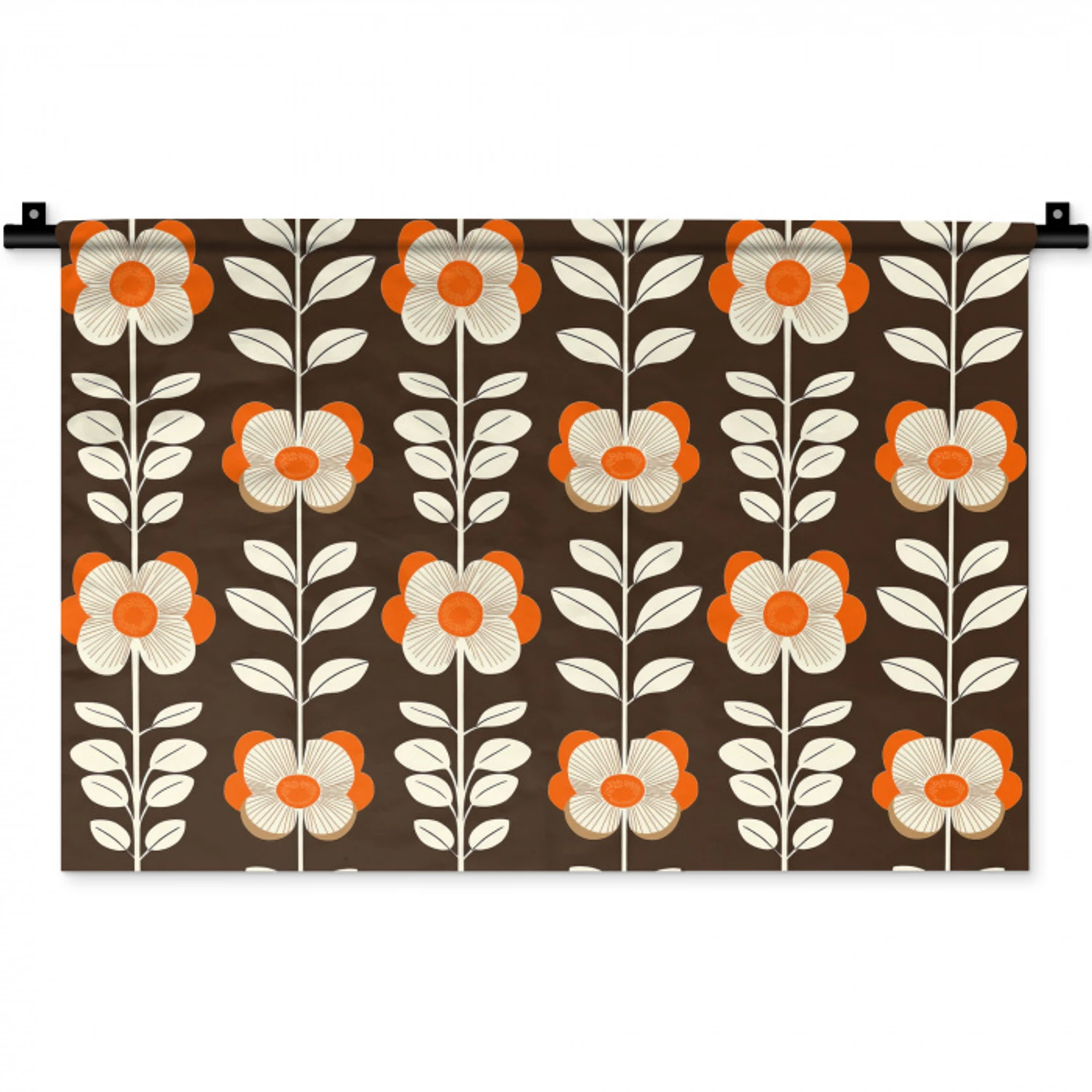 Bloemen - Retro - Bruin Wandkleed katoen klein 269 -zz3d