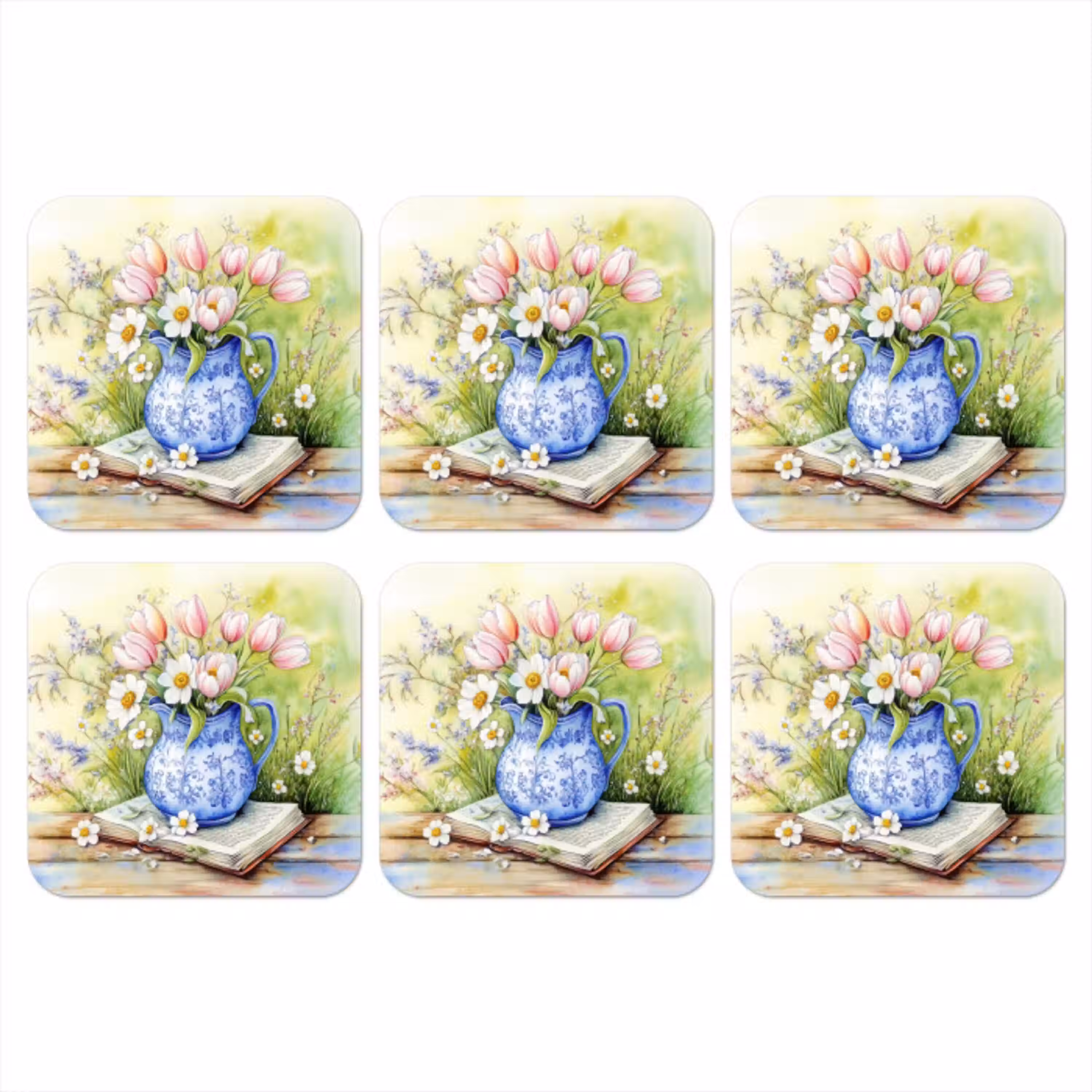 Vaas - Delftsblauw - Madeliefjes onderzetter kurk middel -3d