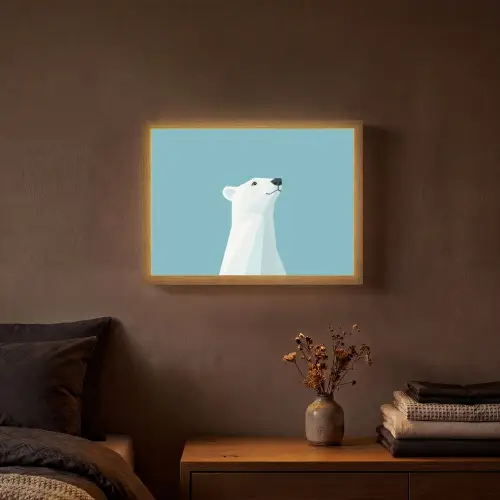 Ijsbeer - Lichtblauw - Minimalistisch Light Box met batterij (Wandlamp) middel -sfeer4