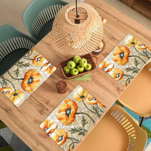 Klaprozen - Oranje - Mozaïek - Bladeren Placemat vinyl groot -zzsfeer5_Kitchenyeah-website