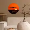 Zonsondergang - Vliegtuig - Oranje - Zon Wandcirkel behangsticker klein -sfeer1