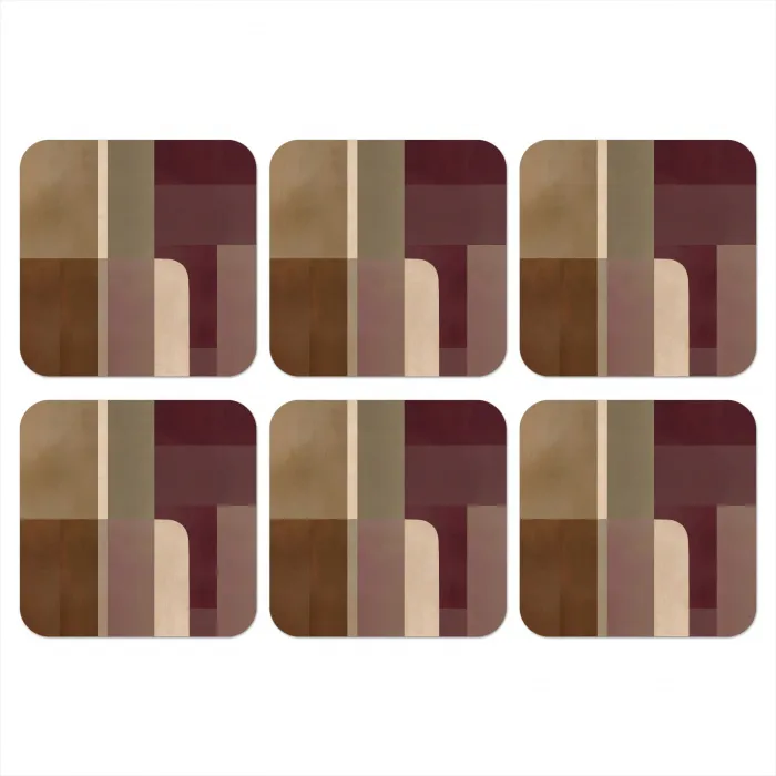 Vlakken - Abstract - Bordeaux - Lijnen onderzetter kurk middel -3d