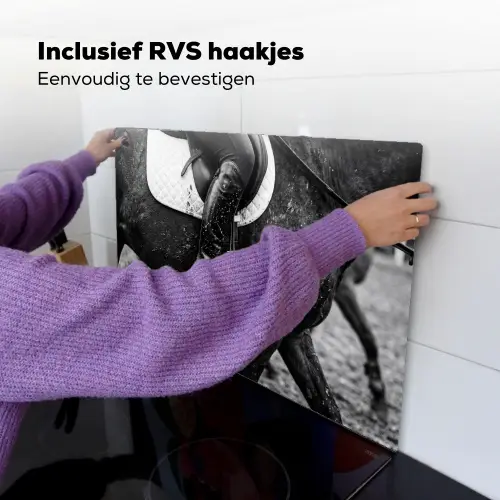Paard - Sport - Zwart - Wit Inductie beschemer met haakjes klein -ky-ophangen-nl