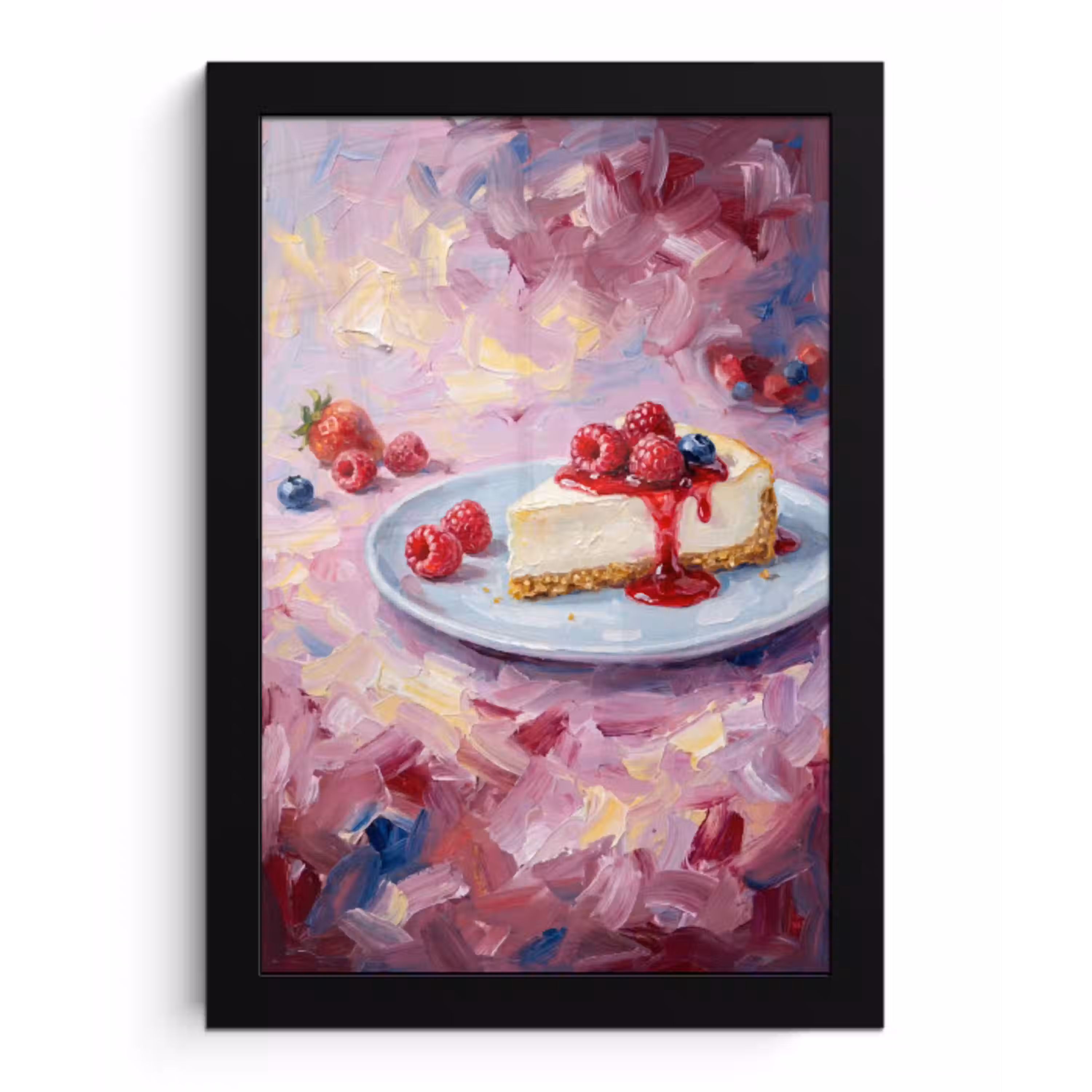 Eten - Cheesecake - Bessen - Abstract - Roze fotolijst zwart zonder passe partout klein -3d