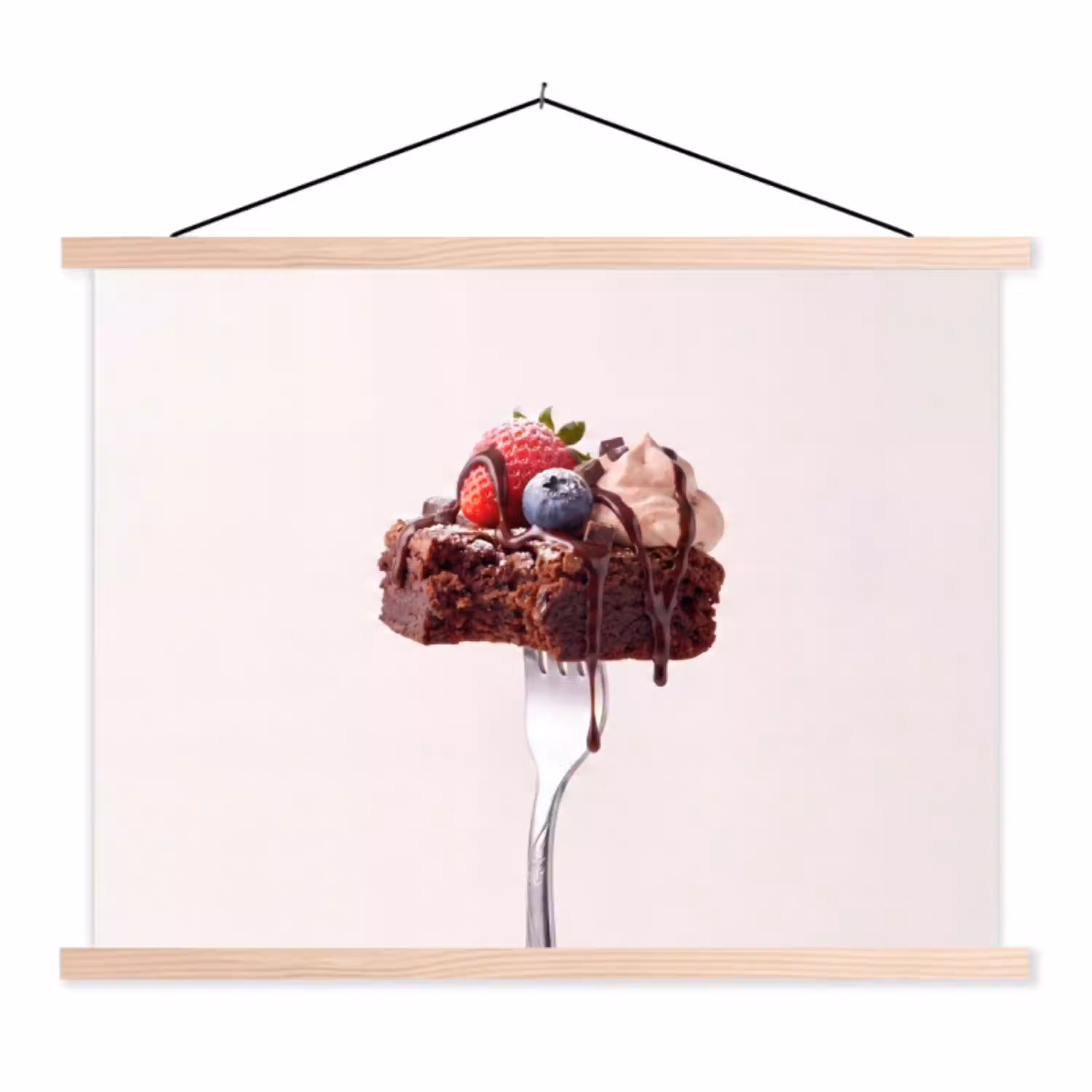 Vork - brownie - aardbei textielposter latten blank klein -3d