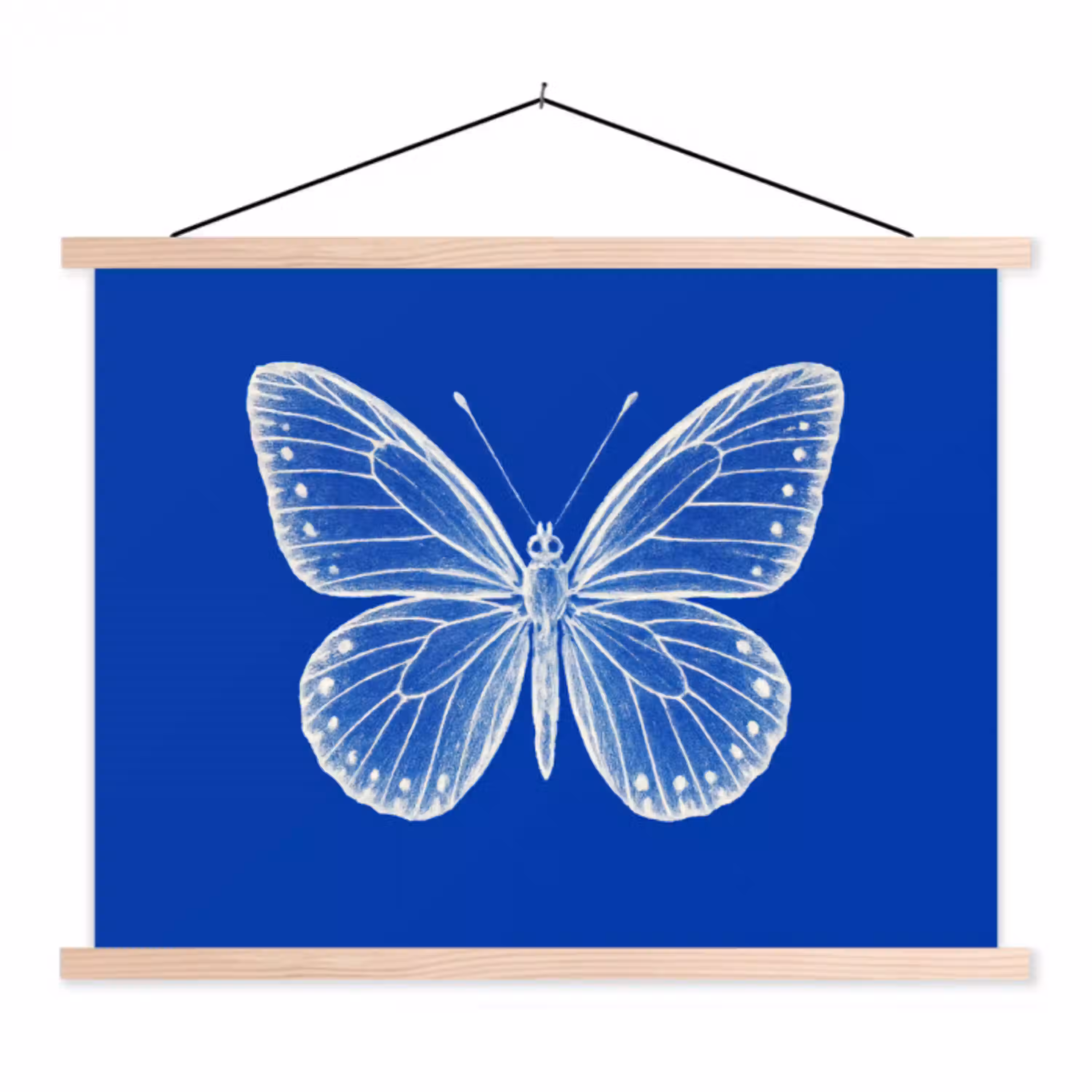 Vlinder - Wit - Getekend - Stippen textielposter latten blank klein -3d