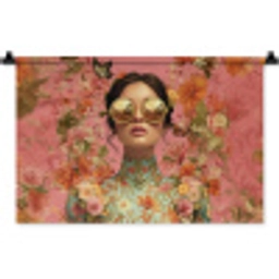 Vrouw - Bril - Roze - Bloemen Wandkleed katoen klein -zz3d