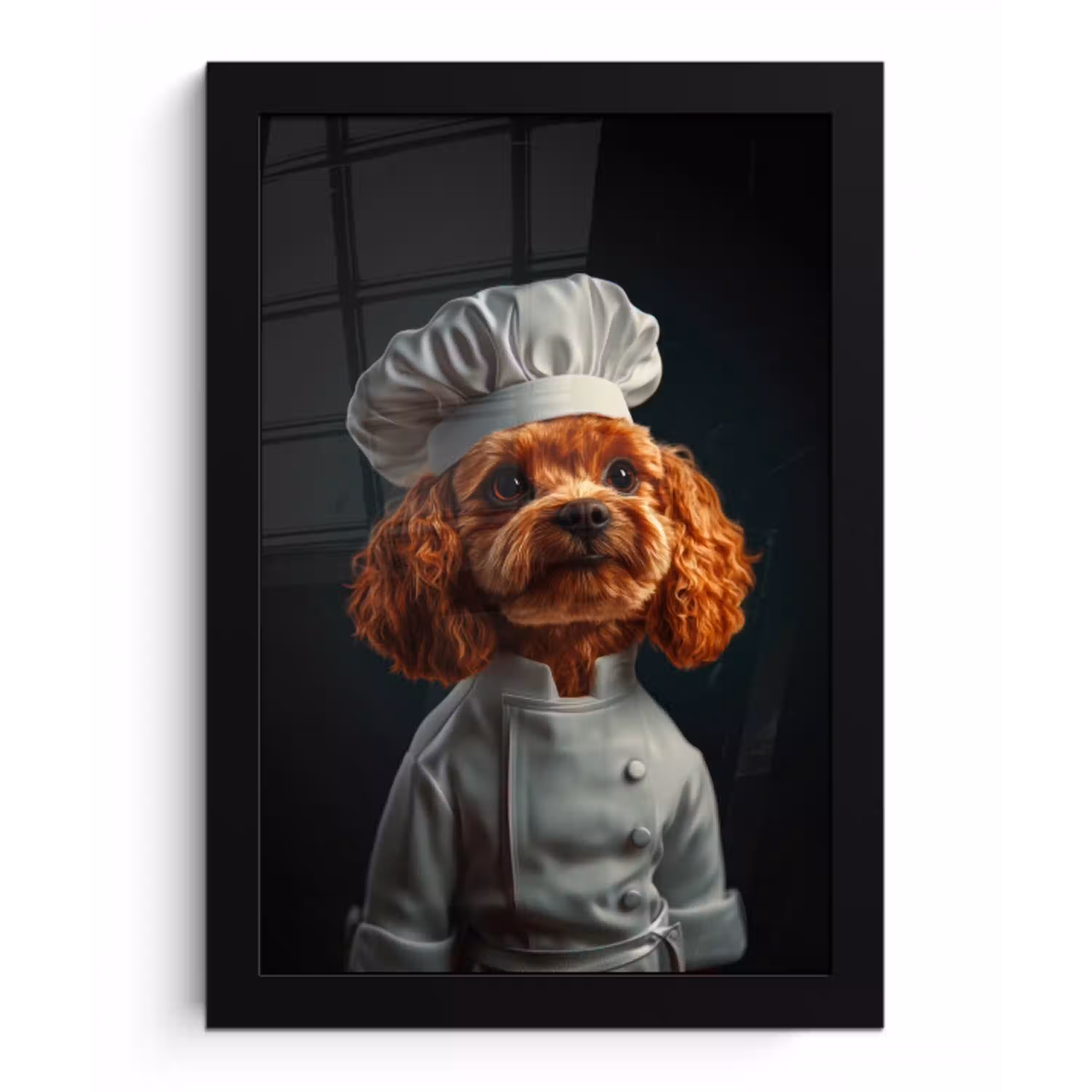 Bruin - Kok - Hondje fotolijst zwart zonder passe partout klein -3d