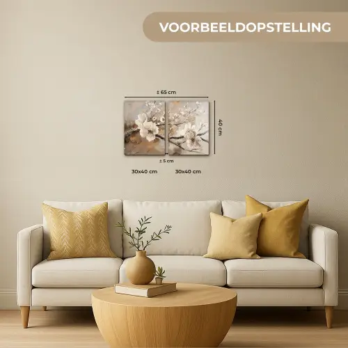 Bloesem - Beige - Abstract - Bloemen Canvas - Meerluiken 2 luik klein -sfeer6-formaat-