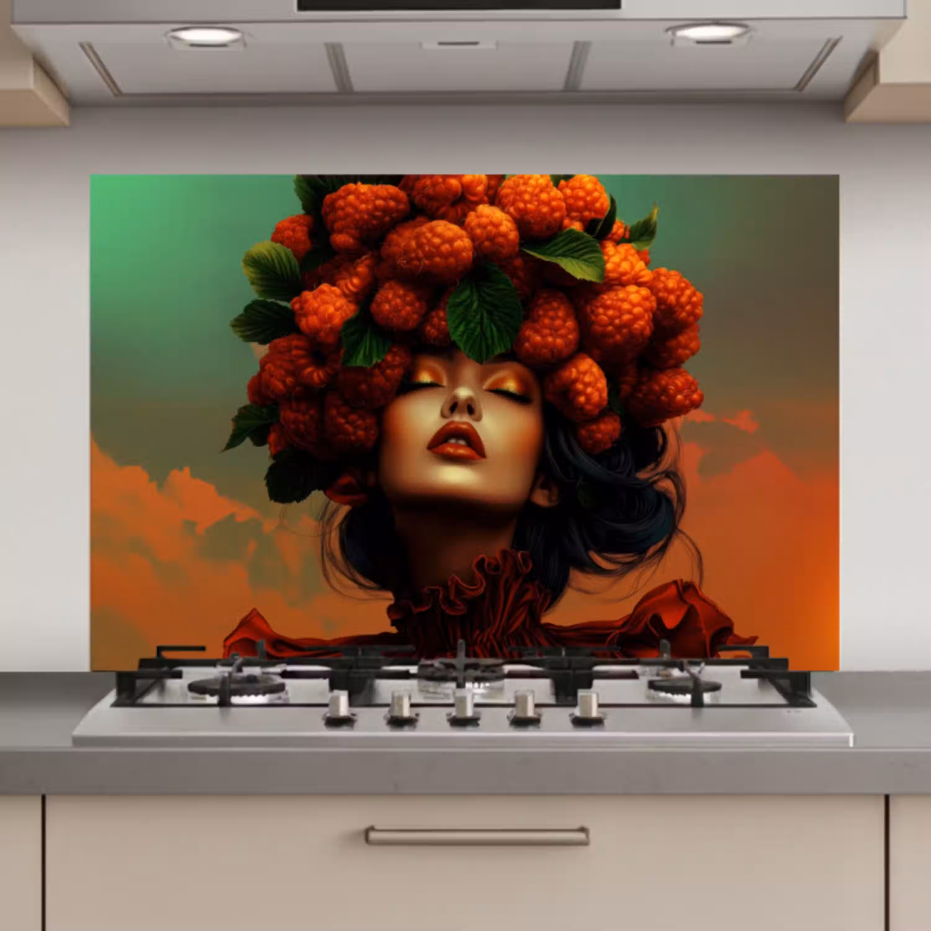Vrouw - Frambozen - Bladeren keuken achterwand spatscherm klein -3d_website