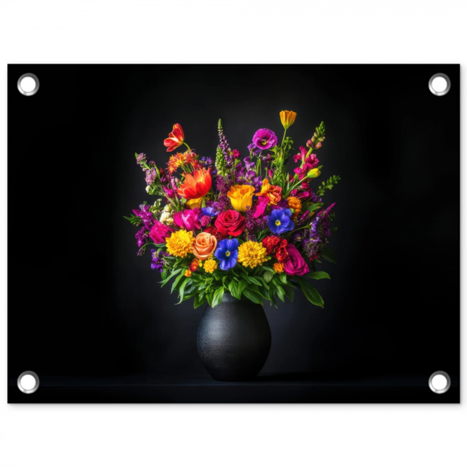Felgekleurd - Bloemen - Vaas tuinposter los doek klein -3d