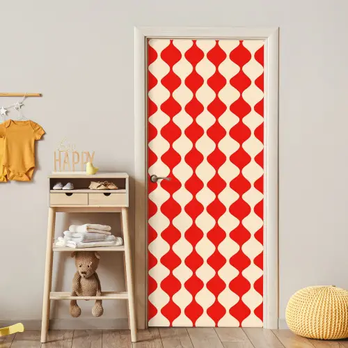 Golvend patroon - Retro - Rood - Beige deurposter klein 289 -sfeer4