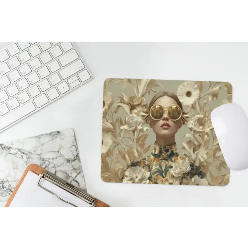 Vrouw - Bloemen - Zonnebril - Wit muismat rubber klein -witbureau