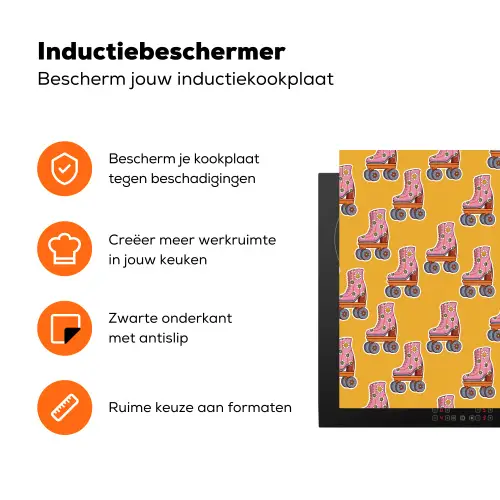 Retro - Disco - Rolschaatsen - Geel - Roze Inductie beschermer vinyl 3mm klein 276 -zzzzzzz-td-ups