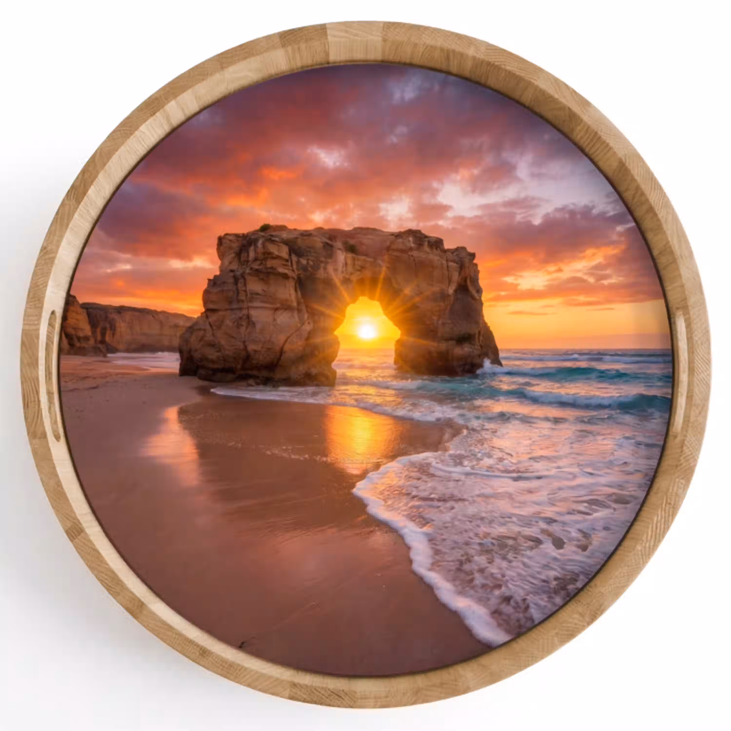 Kust - Rots - Zonsondergang - Zee - Natuur Dienblad Rond middel -z3d_shopping