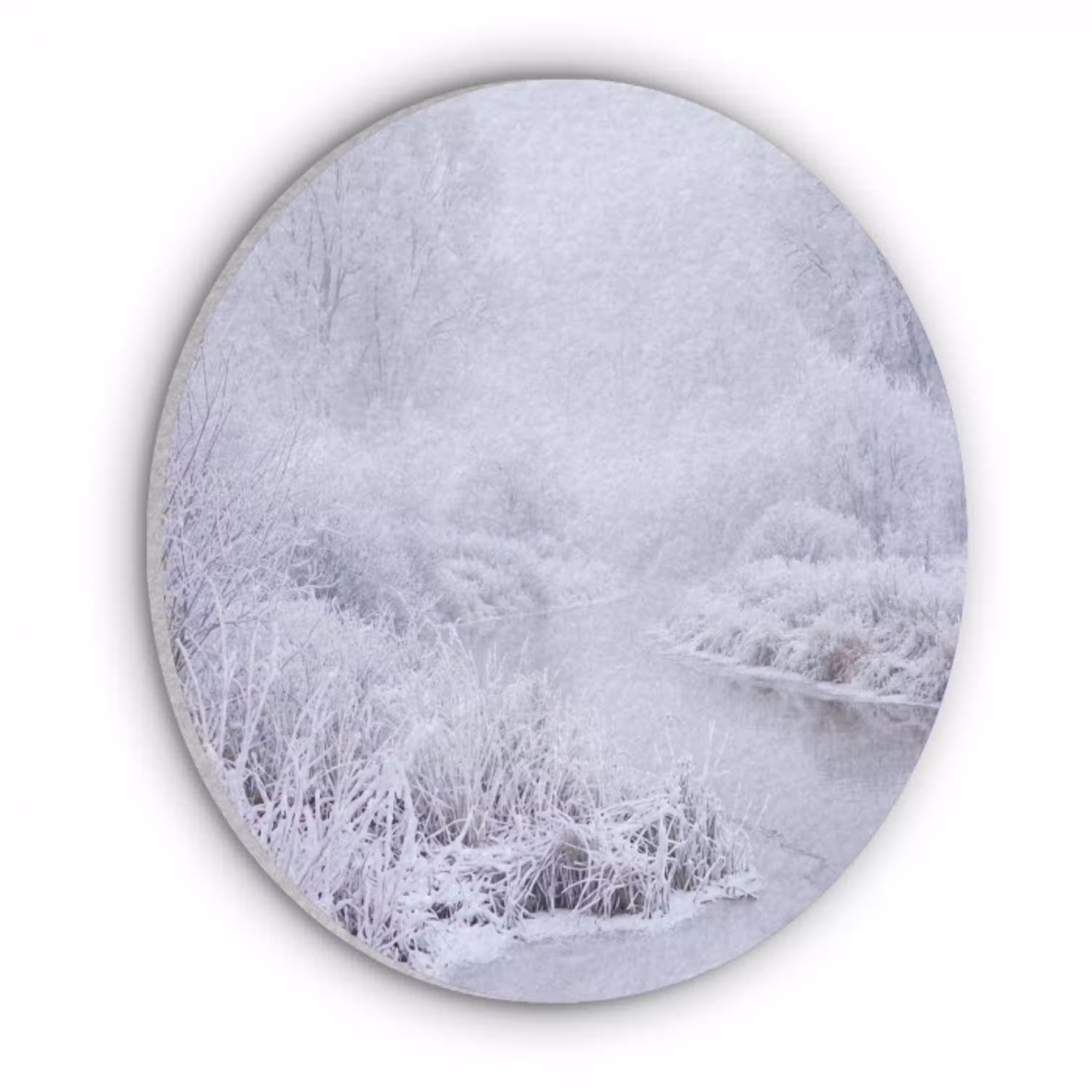 Rivier - Sneeuw - Bos - Winter - Schilderachtig Akoestische PET Vilt - Rond klein -3d