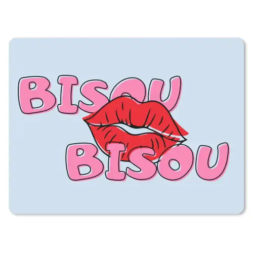 Bisou - Blauw - Roze - Lippen muismat rubber klein -3d