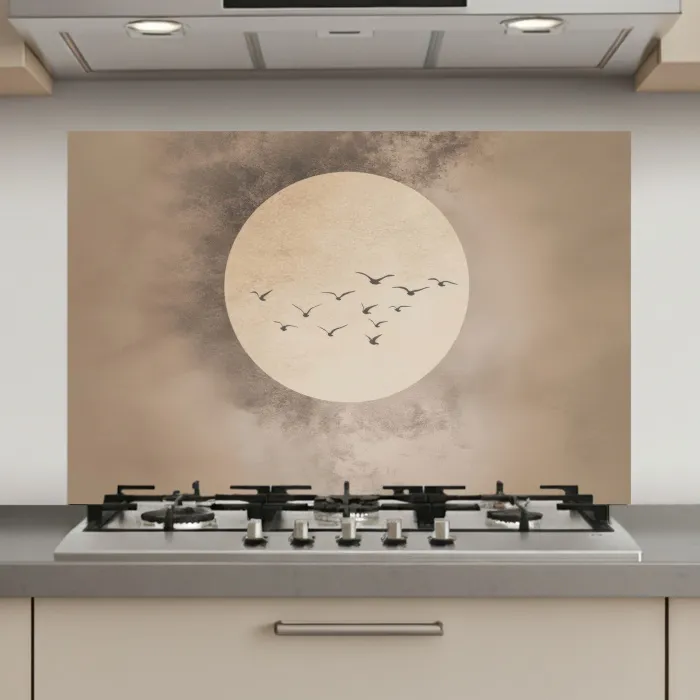 Vogel - Beige - Japandi keuken achterwand spatscherm klein -3d_website