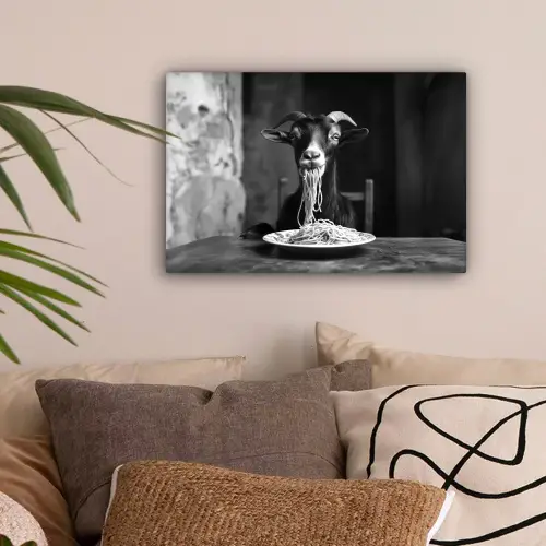 Geit - Bord - Spaghetti - Zwart Wit canvas 2cm klein -sfeer1