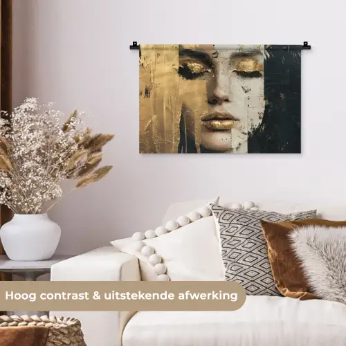 Abstract - Goud - Gezicht - Lippen Wandkleed katoen klein -sfeer1