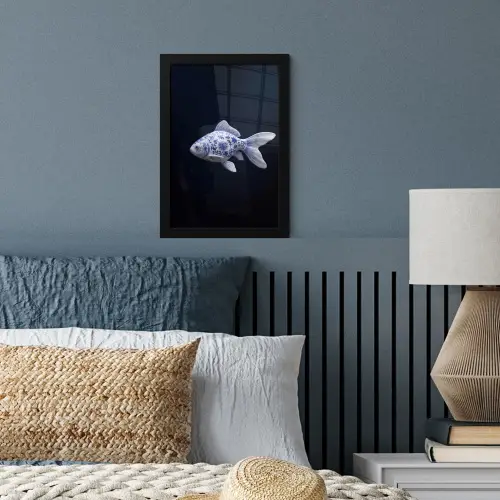Porselein - Goudvis - Delfts - Blauw fotolijst zwart zonder passe partout klein -sfeer3