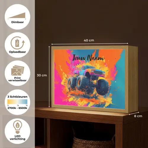 Monstertruck - Abstract - Verfspatten - Kleurrijk Light Box met batterij (Wandlamp kind) middel -USP_websiteoverzichtNL