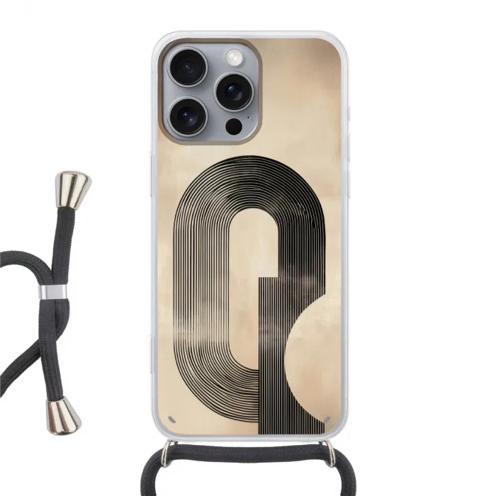 Boog -  Strepen - Minimalistisch - Zwart Hoesje iPhone 16 Pro Max met koord klein -3d