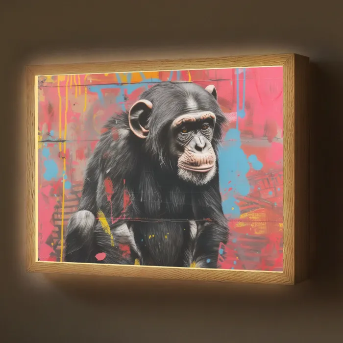 Graffiti - Chimpansee - Aap - Dieren - Street art Light Box met batterij (Wandlamp) middel -z3d_website