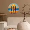 Vrouwen - Strand - Zondsondergang Wandcirkel behangsticker klein -sfeer1