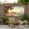 Strand - Palmbomen - Oceaan - Zonsondergang Tuinposter op houten frame 2 cm dik xxl -sfeer3
