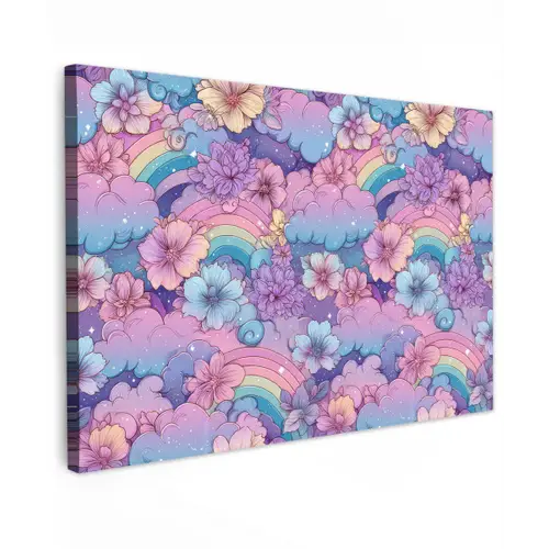 Regenbogen - Bloemen - Kleurrijk - Wolken canvas 2cm klein -z3d