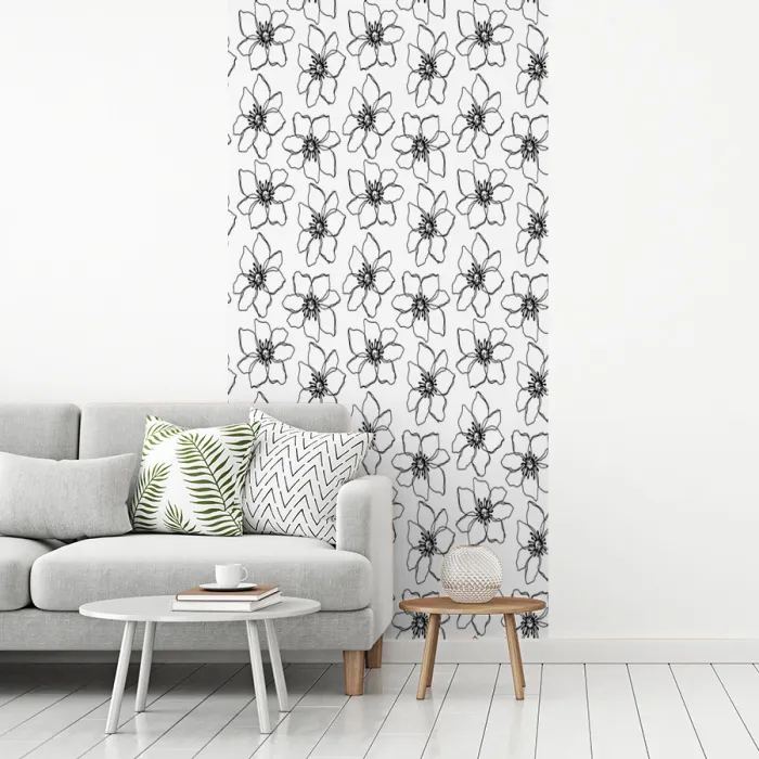 Bloemen - Patroon - Zwart - Wit fotobehang vinyl groot 64 -woonkamer