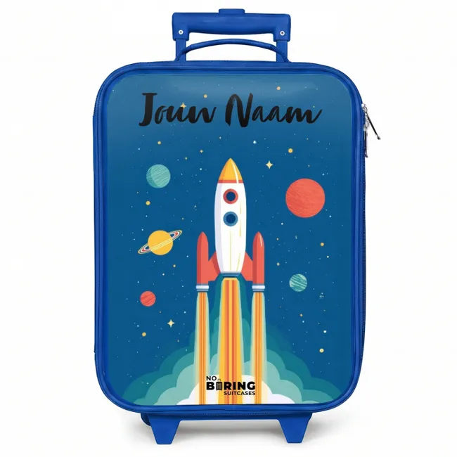 Kinderkoffer blauw met naam - Raket - Planeet - Sterren - Veelkleurig