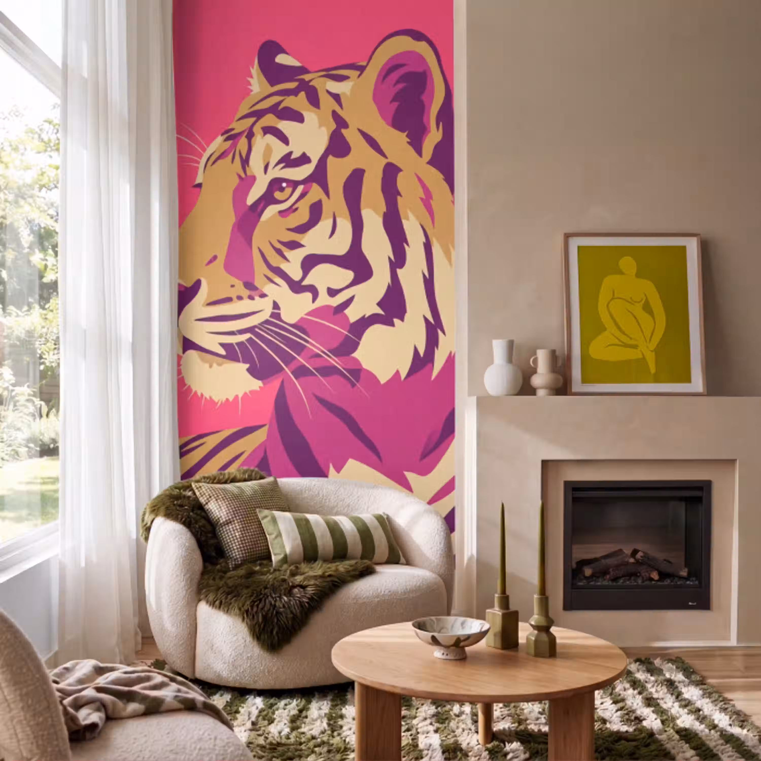 Tijger - Modern - Neon Behang Vlies klein -sfeer2