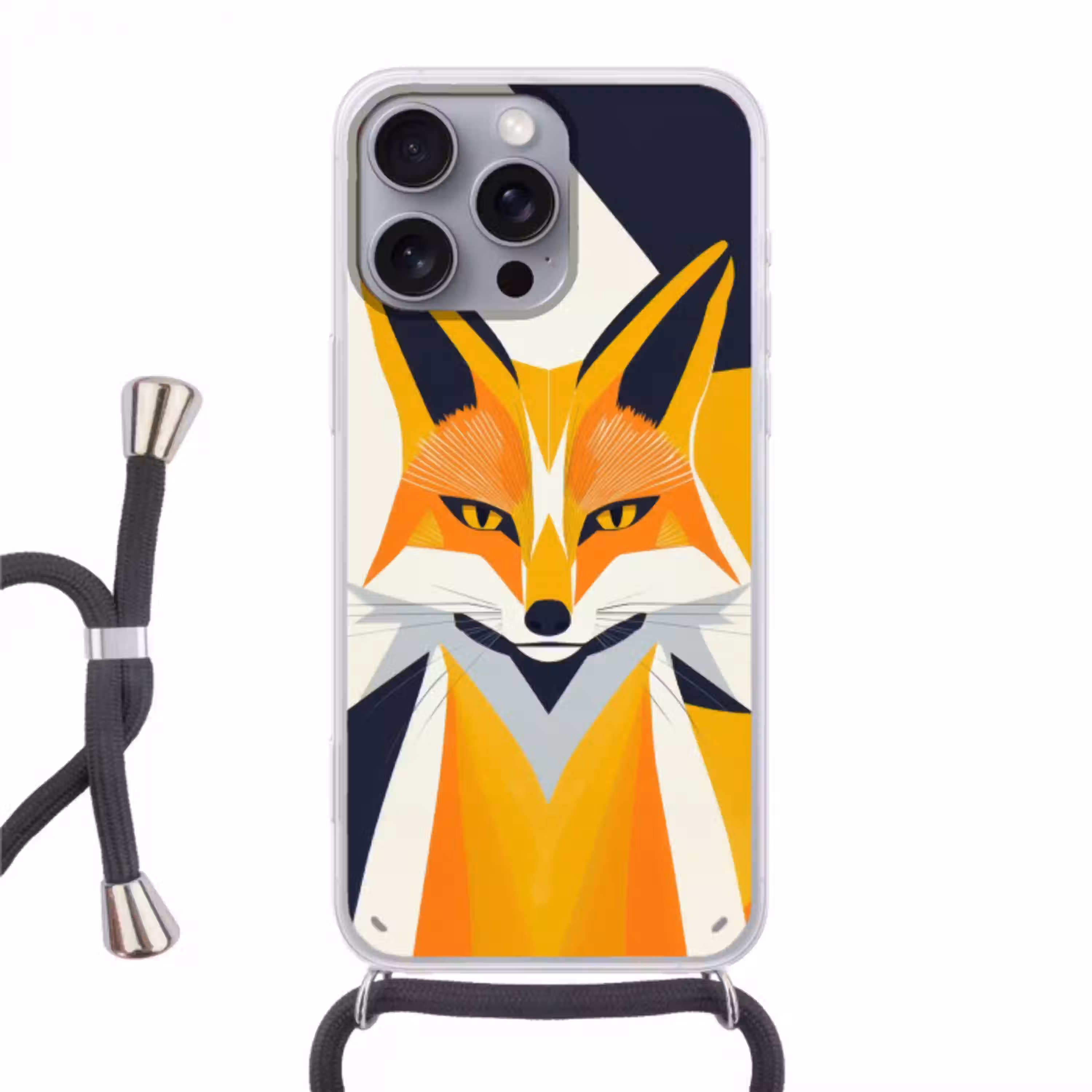 Vos - Oranje - Abstract - Driehoeken Hoesje iPhone 16 Pro Max met koord klein -3d