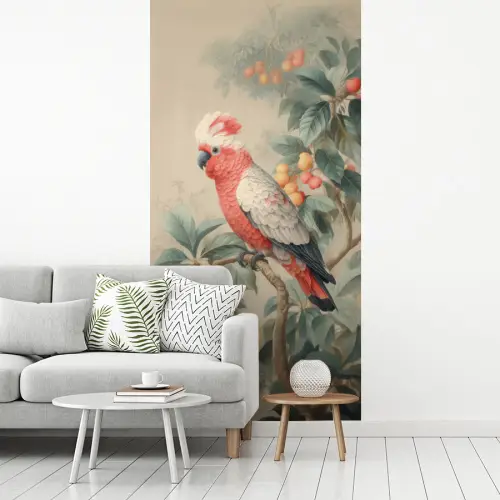 Roze kuifkaketoe - Tak met vruchten - Bladeren fotobehang vinyl groot -woonkamer