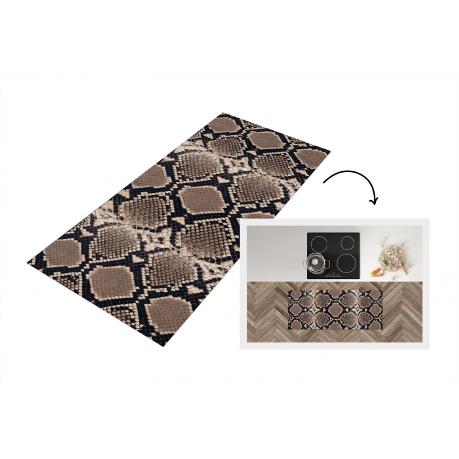 Slangenprint - Python - Bruin Keukenloper - keukenmat middel -3d