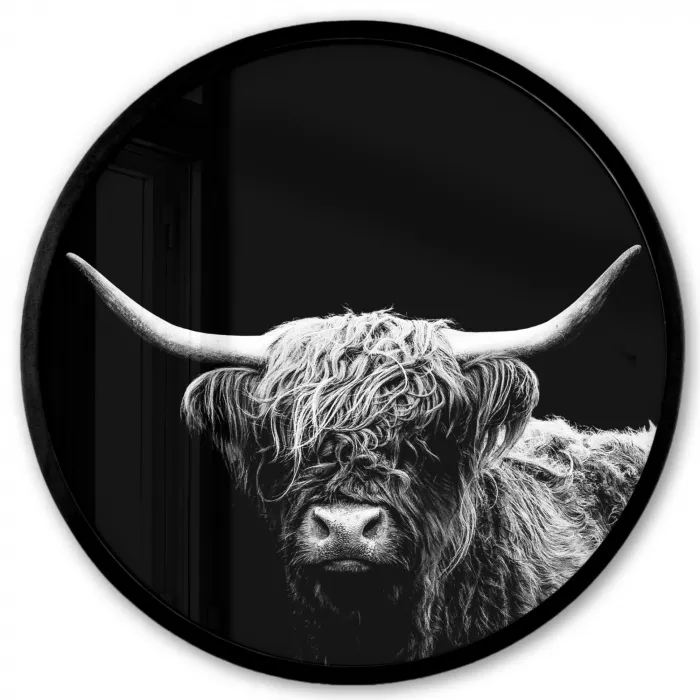 Schotse Hooglander - Koe - Zwart - Wit - Dieren Fotolijst rond zonder passe partout klein -3d