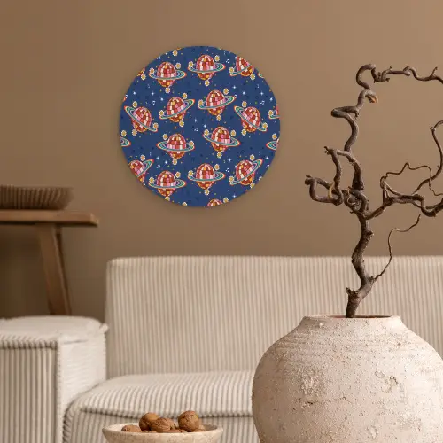 Disco - Blauw - Patroon Wandcirkel plexiglas klein 852 -sfeer1