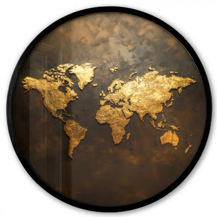 Wereldkaart - Goud - Roest Fotolijst rond zonder passe partout klein -3d