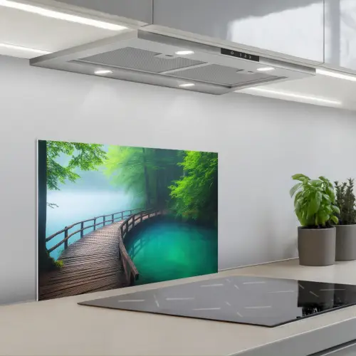 Brug - Water - Rivier - Bos keuken achterwand spatscherm klein -3d_schuin